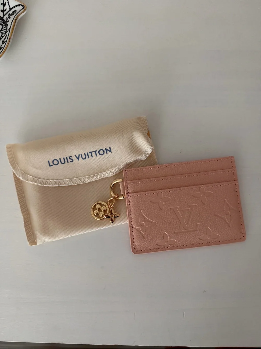 Louis Vuitton Pink Monogram Empreinte Card Holder with Gold Charms and Dust Bag